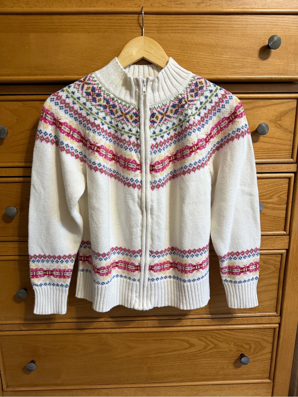 Vtg Heirloom Collectibles Womens Sweater M Fair Isle Full Zip Cardigan Nordic